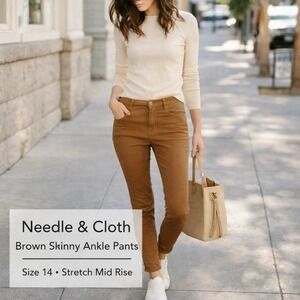 Needle & Cloth Skinny Ankle Pants Women 14 Brown Tobacco Stretch Workwear Casual